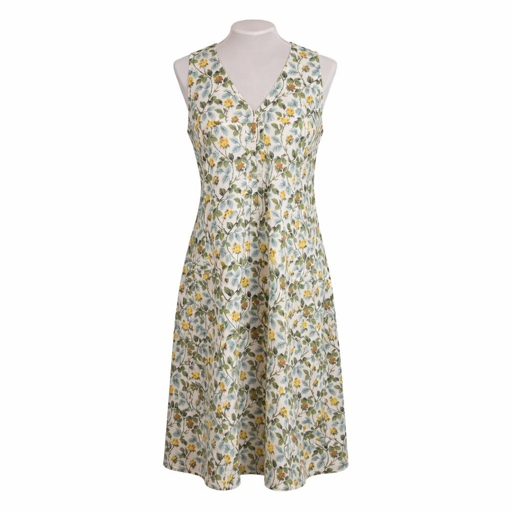 Tulip "Poppie" Yellow Rose Floral Cotton Sleeveless V-Neck Midi Dress Spring XS